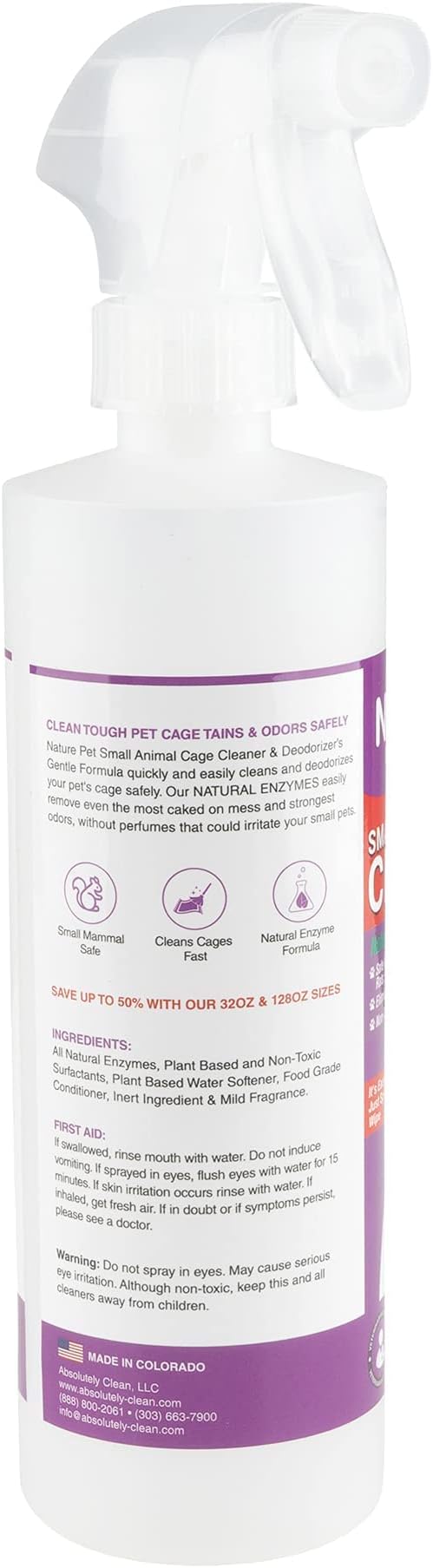 Amazing Small Animal Cage Cleaner, Just Spray/Wipe, Easily Removes Messes & Odors - Hamster Cages, Mice, Rat Cage, Guinea Pig Cage, Rabbit Cage, Ferret Cage, Dog Cage - USA Made (16oz Spray Bottle)