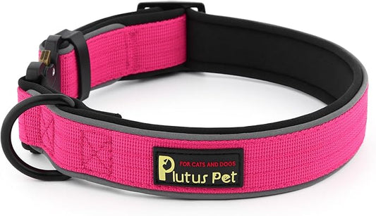 Plutus Pet Tactical Dog Collar, Reflective, Adjustable Heavy Duty Dog Collar, Soft Padded and Comfortable, for Small Medium and Large Dogs (Hot Pink, XL)