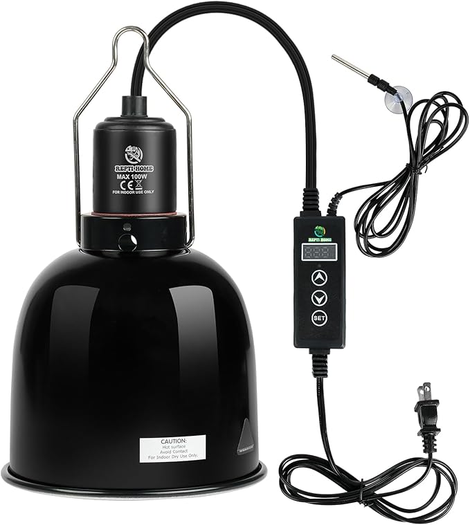 Reptile Light Fixture with Dimming Thermostat, 5.5 Inch Deep Dome Light Fixture with Timer, Reptile Aluminum Dome Fixture for Basking/Heat/UVA/UVB Lamp Bulb