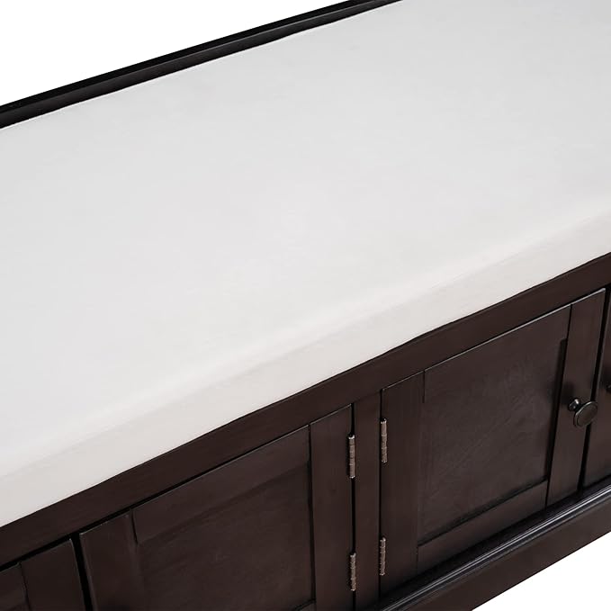 Shoe Storage Bench with 4 Doors and Adjustable Shelves, Shoe Bench with Removable Cushion for Living Room Entryway 42.7" L * 16" W * 17.4" H Espresso