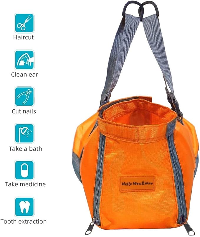 Cinf Cat Nail Clipping Cleaning Grooming Restraint Bag No Scratching Biting for Bathing Nail Trimming Injecting Examining(Orange,M)