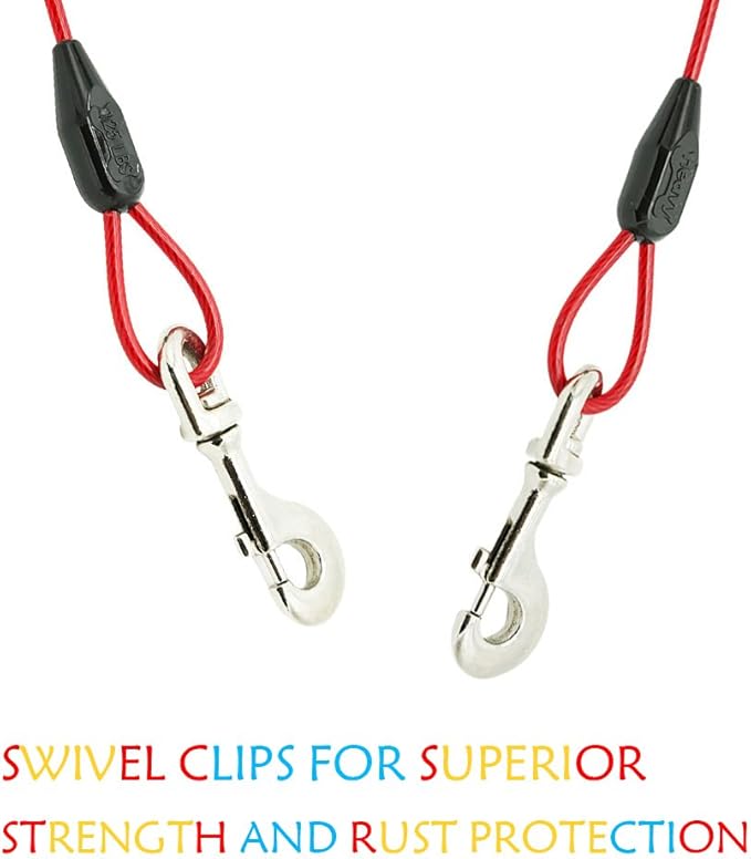 Petest 30ft Tie-Out Cable with Crimp Cover for Heavy Dogs Up to 125 Pounds Black & Red