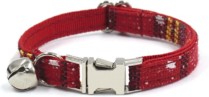 Personalized Cat Collar with Bells,Velvet Customized Small Cat Collar with Name Tag,Pet Collar with Name Phone Number Engraved ID Tags for Boy and Girl Kitten Cats (Red Christmas cat Collar)