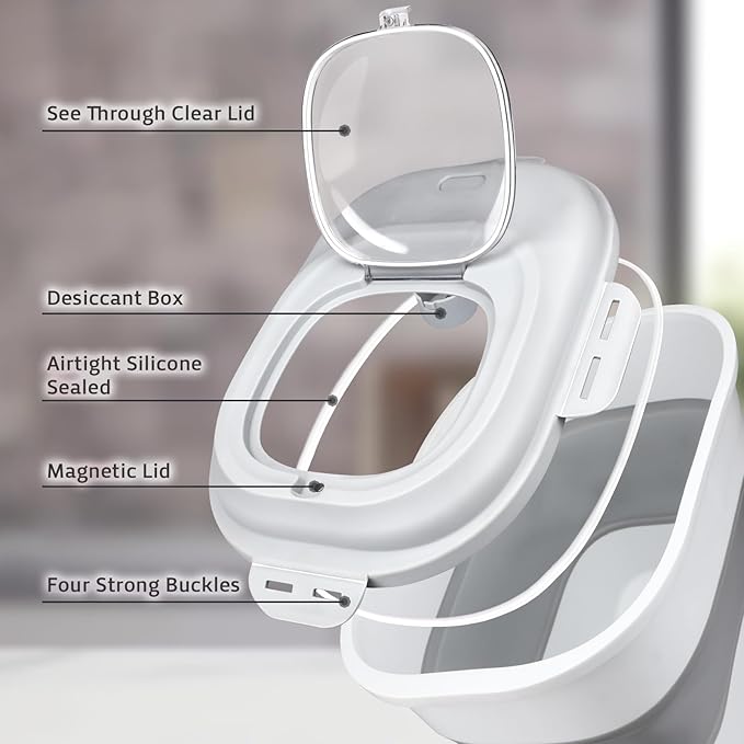 Rice Storage Bin Cereal Containers, 13-50lb Collapsible Rice Container Dispenser with Transparent Lid, Rolling Wheels, Measuring Cup and Scoop, Airtight Dog Cat Pet Food Storage Container White