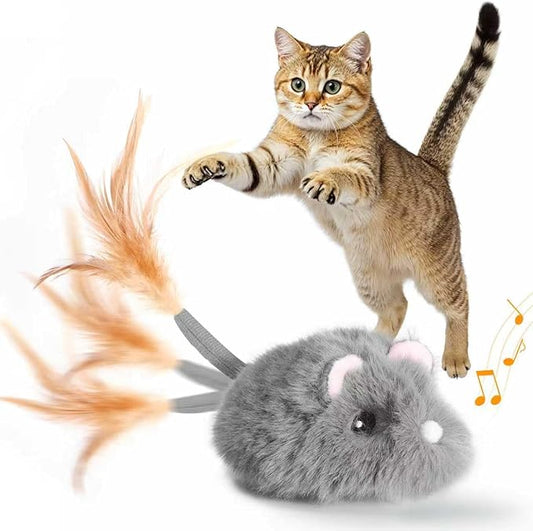 Moving Cat Toy Squeaky Cat Mouse Toy Automatic Interactive Cat Toys for Indoor Cats Mouse Toys for Cats with Wagging Tail