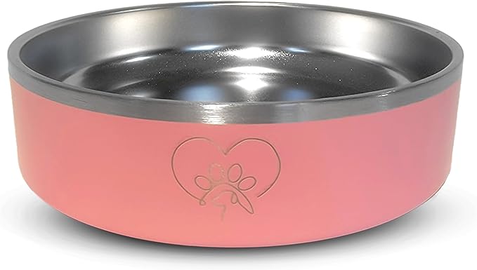 9 Tails Watering Hole- Stainless Steel Dog Bowl, Insulated Dog Bowls, Non Slip, Diswasher Safe, Cats, Dog Food Bowls, Dog Water Bowl, Puppy Dog Bowl for Small Medium Dogs (Pink, 18 oz)