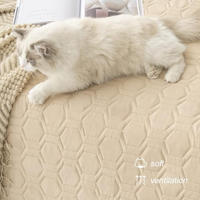 Waterproof and Non-Slip Dog Bed Cover and Pet Blanket Sofa Pet Bed Mat ，car Incontinence Mattress Protectors Furniture Couch Cover for Most Cats Dogs,Pets（52x82-Beige）