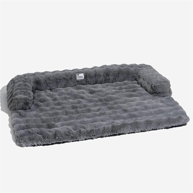 FUNNY FUZZY Pet Fluffy Fuzzy Couch Cover, Calming Washable Dog Bed Sofa Protector Pets Mat for Small Medium Dogs and Cats (Grey,33.45 × 28.35 × 5.51 in)