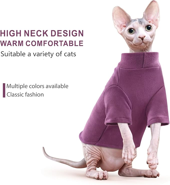 Idepet Sphynx Cats Sweater 2 Pack,Turtleneck Hairless Cat Shirt Soft and Warm Kitten Clothes with Sleeves Pullover Pet Winter Pajamas Jumpsuit for Cat Puppy (Black&Purple, Medium)