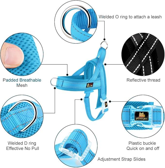 Plutus Pet No Pull Dog Harness with Breathable Mesh Padded, Adjustable Reflective Escape Proof Dog Harness, Quick Fit Dog Vest Harness for Small Medium Large Dogs(L, Cyan)