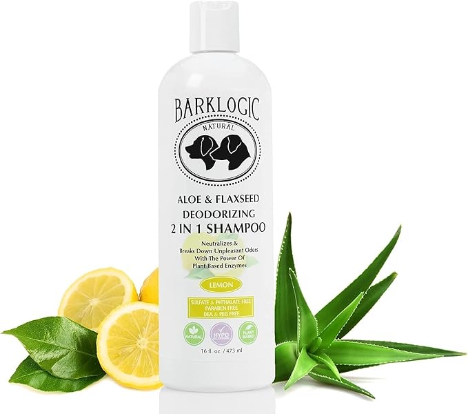 Deodorizing 2 in 1 Shampoo with Aloe and Flaxseed, 16 oz, Lemon - Eliminates Odors On Dogs and Puppies on Contact, Puppy Safe Shampoo and Conditioner in One Easy Step, Vegan