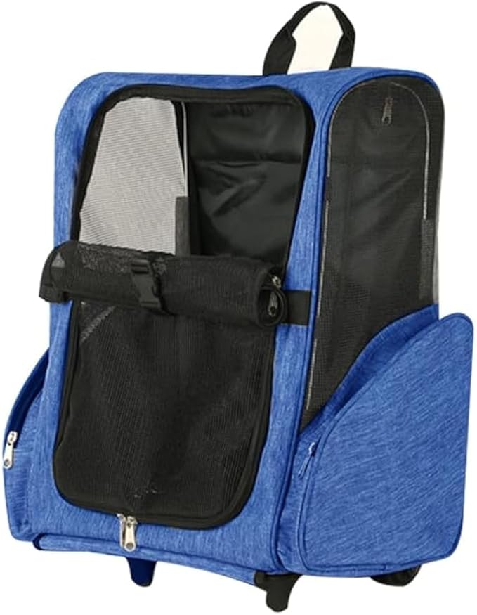 Pet Trolley Bag Cat Dog Travel Bag Portable & Breathable Pet Carrier Backpack - Lightweight Dual-Shoulder Design for Easy Travel with Your Beloved Companion Scalable Pull Rod pet Bag (Blue)