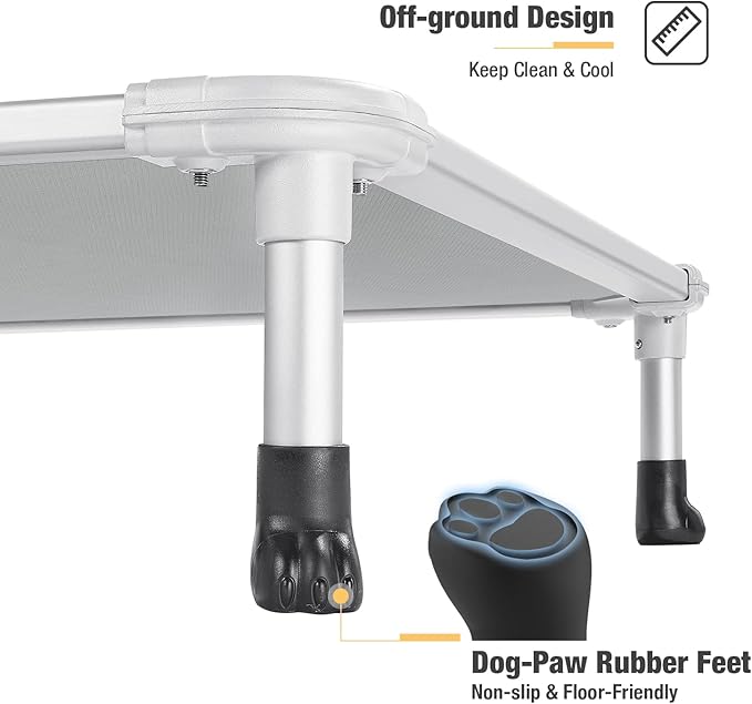 Veehoo Chew Proof Elevated Dog Bed - Cooling Raised Pet Cot - Silver Aluminum Frame and Durable Textilene Mesh Fabric, Unique Designed No-Slip Feet for Indoor or Outdoor Use, Grey, X-Large, CWC2003
