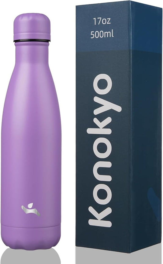 Insulated Water Bottles,17 oz Double Wall Stainless Steel Vacumm Metal Flask for Sports Travel,Lavender