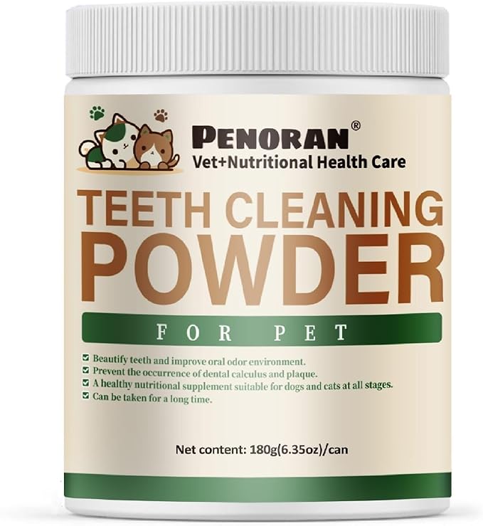 Dog Dental Powder, 6 oz, Dog Teeth Cleaning Powder & Cat Breath Freshener, Plaque Off Pet Tooth Cleaning - Combating Dental Plaque, Tartar Cleaning and Removal, Fighting Bad Breath, Oral Care