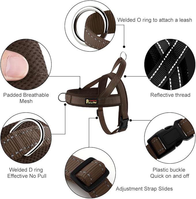 Plutus Pet No Pull Dog Harness with Breathable Mesh Padded, Adjustable Reflective Escape Proof Dog Harness, Quick Fit Dog Vest Harness for Small Medium Large Dogs(XS, Chocolate)
