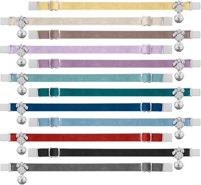 Personalized Breakaway Cat Collars - Magnetic Buckle, Bell - Safety Quick Release, Customized for Girls & Boys Cats- (Velvet-Sky Blue)