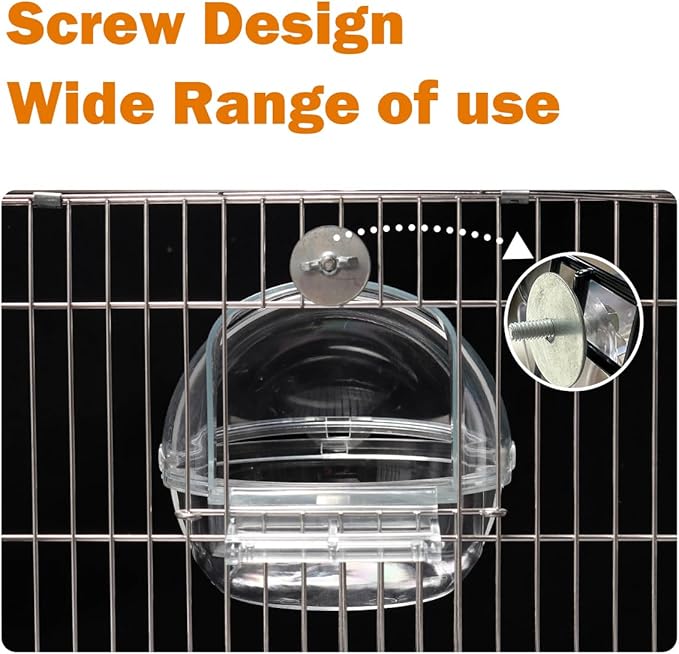 Bird Bath Box for Cage,Parrot Hanging Planet Bathtub No-Leakage Transparent Omnidirectional Observation Tub Shower Box Birds Cage Accessory for Canary Parrot Cockatiel Lovebird