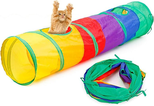 iCAGY Cat Tunnel for Indoor Cats Interactive, Rabbit Tunnel Toys, Pet Toys Play Tunnels for Cats Kittens Rabbits Puppies Crinkle Pop Up Rainbow 45"