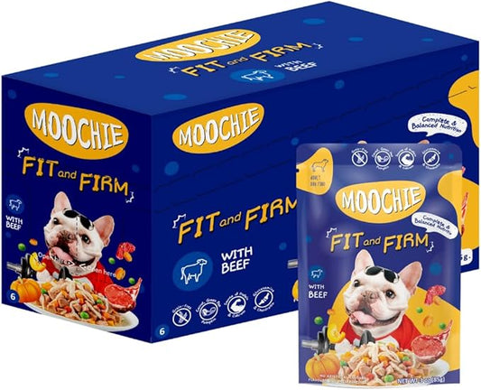 MOOCHIE Grain Free Small Dogs Wet Dog Food - Fit and Firm - Real Beef & Vegetables - No Artificial Flavors or Preservative - 12 x 3 oz Pouch