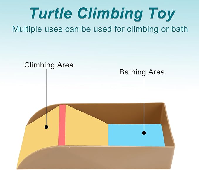 Tortoise Food Dish with Ramp, Plastic Reptile Water Bowl, Tortoise Water Pool, Reptile Climbing Ramp for Turtles Lizards, 13.98"x7.87"x2.36", Brown