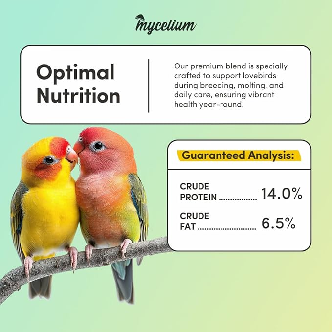 Mycelium Lovebird Feed (5 LB Bag) | Organic, Clean Seed Blend for Lovebirds & Small Parrots | Supports Skin & Feather Health | Non‑GMO, Shell-Free Nutrition | USA Made