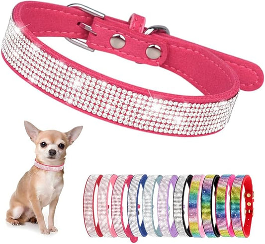 Rhinestone Dog Collar for Small Dogs, Bling Diamond Fancy Crystal Glitter Pretty Jewel Pet Puppy Collars for XXS XS Small Medium Large Breed Girl Dogs Female Cats Kitten, Hot Pink XSmall