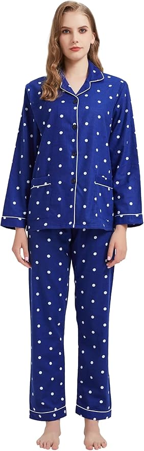 GLOBAL Flannel Pajamas for Women 2-Piece Comfy and Cozy Flannel Pj Set Cotton Loungwear