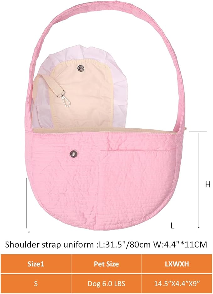 Pet Sling Carrier for Small Dogs ANG cat 3-8lbs, Breathable Cotton Dog or Cats Purse Carrier with Storage Pocket,for mom Gifts Hand Free Travel Chest Cat Sling Light Pink (Pink)