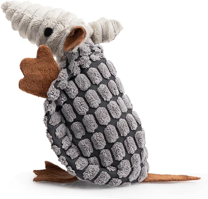 Hollypet Plush Dog Squeaky Toy Stuffed Armadillo Animal Pet Puppy Chew Toys with Clean Teeth for Small Medium Large All Breed Sizes Dogs, Dark Gray, 6 in
