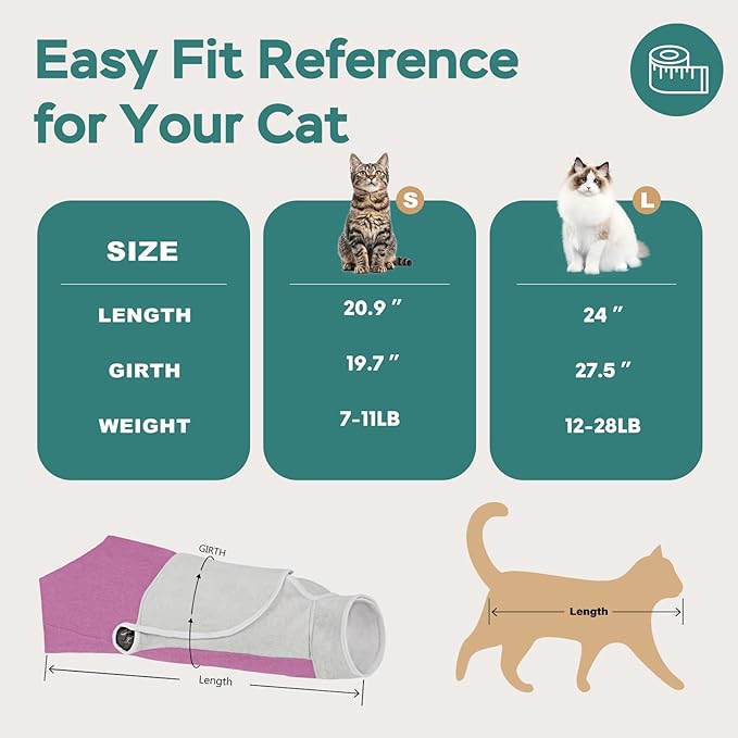 Self-Adhesive Cat Grooming Wrap, Cozy Cat Wrap for Cutting Nails, Breathable Anti-Scratch Cat Swaddle Bag for Brushing, Ear Cleaning, Dental Care, Medication, Injections, Pinkish Purple S