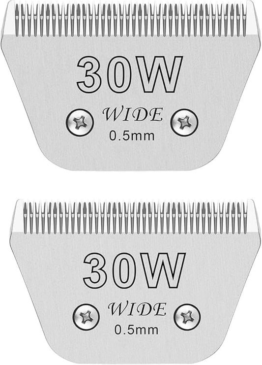 2PCS 30W Wide Blades for Dog Grooming Blades Compatible with Andis,Oster A5,Wahl km10 Dog Clippers,Size-#30W, 1/50 Inch Cut Length (0.5mm) (2pcs #30W)