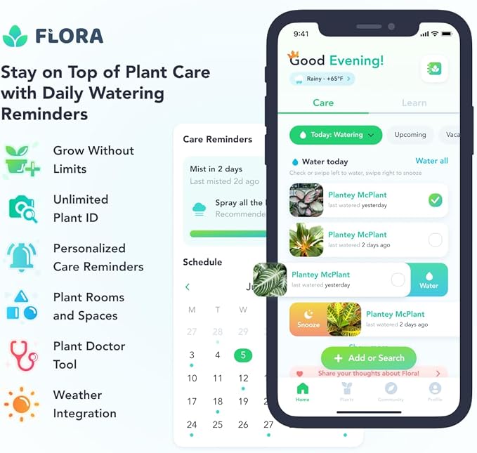 Flora Premium Plant Mister Spray Bottle for Gentle & Fine Mist for Precision Hydration, Dispersed Humidity & Moisture, Comes w App for Smart Plant Care, Plant ID and Diagnosis Tool (1 pack)