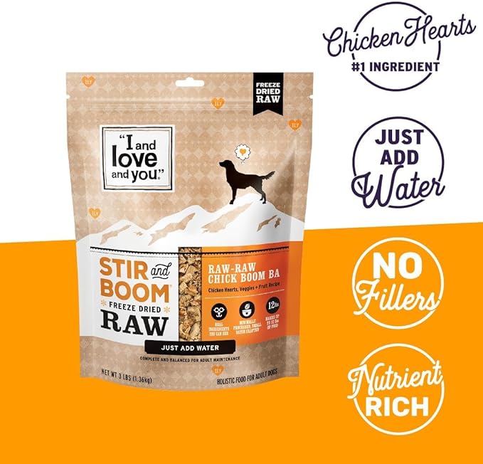 I AND LOVE AND YOU Stir and Boom Dehydrated Freeze Dried Raw Dog Food - Chicken - Grain Free, Real Meat, No Fillers, 1lb Bag