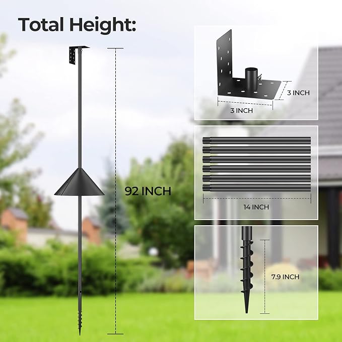 Flanagan 92 Inch Bird House Pole Mount Kit, Adjustable Heavy Duty Feeder Pole for Outdoors, Feeding Station With Squirrel Proof Baffle for Watching (House Not Included)