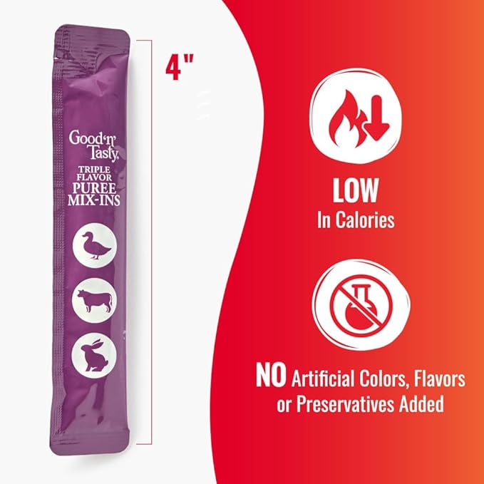 Good 'n' Tasty Triple Flavor Puree Mix-Ins Variety Pack Dog Food Topper Treats for All Dogs, 84 Count, Easy Single-Serve Portions, Added Protein with Chicken, Salmon, Duck, Beef and Rabbit