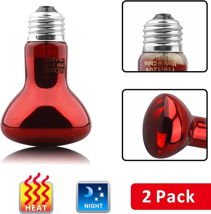 Aiicioo Reptile Red Light Bulb - Reptile Heat Lamp Bulb Infrared Basking Spot Lamp for Bearded Dragon Lizard Turtle Hermit Crab Leopard Gecko Snake Chameleon 50W