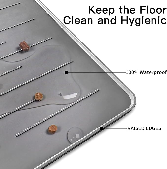 48" x 32" XXXL Largest Pet Food Mat, Silicone Dog Mats for Food and Water, Nonslip Pet Feeding Mats for Floors,Dog Cat Bowl Mat with Raised Edges, Beige