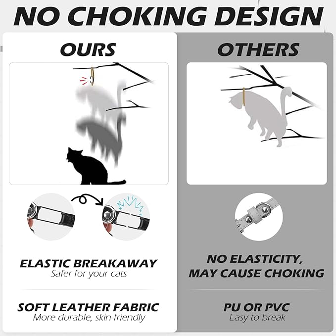 EXPAWLORER Leather Cat Collar for Girl Boy- Adjustable Pet Collar with Safety Elastic Belt,Personalized Punk Accessories Buckle Collars with Bell & Durable D-Ring,Pure Rivets(Black)