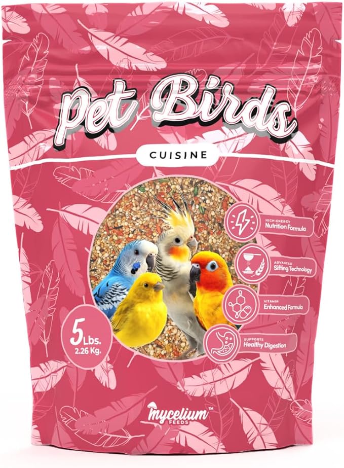 Mycelium Pet Bird Cuisine Bird Food (5 LB Bag) | Organic Parakeet Food, Cockatiel & Lovebird Seed Mix | High Protein, Vitamins & Minerals with Fruits & Vegetables | Non-GMO, USA Made