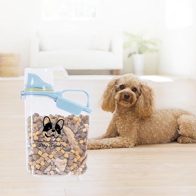 Dog Food Storage Container Airtight Portable Dog Food Container with Handled Lid and Pour Spout,Food Storage for Dog Dry Food Small Pet Food Container with Measuring Cup for Home, Travel,2.8L Blue