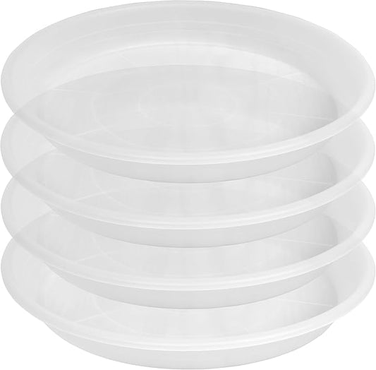 4 Pack of 16 inch Plant Saucer, Large Plant Tray, Heavy Sturdy Plant Drainage Tray for Indoors, Bird Bath Bowls, Sturdy Plastic Pot Tray for Planter (Clear)