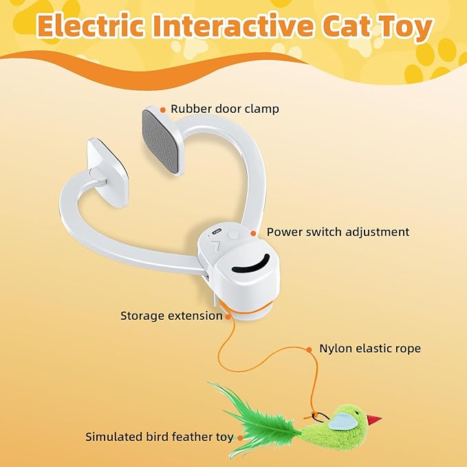 Interactive Cat Toys for Indoor Cats Automatic Electric Flying Bird Feather Wand Toy - Best Kitten & Adult Cat Enrichment Stimulation Toy Hanging Electric Kitty Toys for Bored Cats（Bright White）