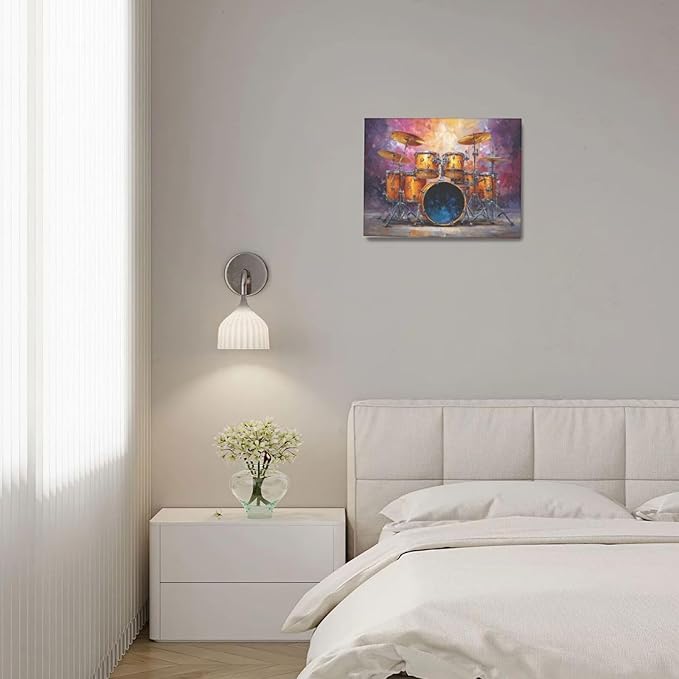 Music Wall Art Graffiti Musical Instruments Canvas Wall Decor Drum Pictures Painting Print Artwork Framed Decorations Gifts for Drummers Music Lover Studio Bar Musician Home Bedroom Living Room 12"x16"