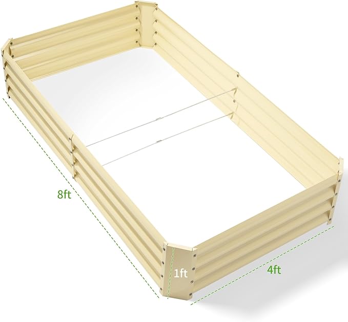 Land Guard 8×4×1ft Galvanized Metal Raised Garden Bed, Metal Planter Kit Box Outdoor for Deep-Rooted Vegetables, Flowers, Green and Herbs (Cream Yellow)…