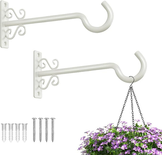 BOLITE Plant Hangers, 8 Inch Hanging Plant Brackets Outdoor or Indoor, Wall Hooks for Hanging Hummingbird Feeders, Bird Feeders, Planters, Lanterns, Wind Chimes, String Lights, 2 Pack, Retro White