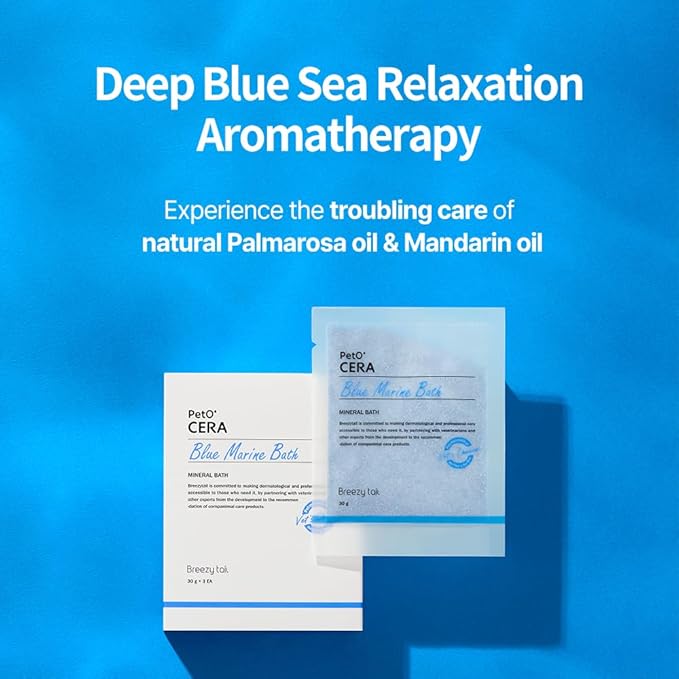 PetO’Cera Blue Marine Bath for Dogs, Deep Sea Water, Soothes Dry, Itchy Skin, Removes Debris, Conditions Coat, Anti-Lick Paw Soak, Hypoallergenic, Tear-Free, No-Rinse Dog Spa, Dog Grooming, 3.15 oz