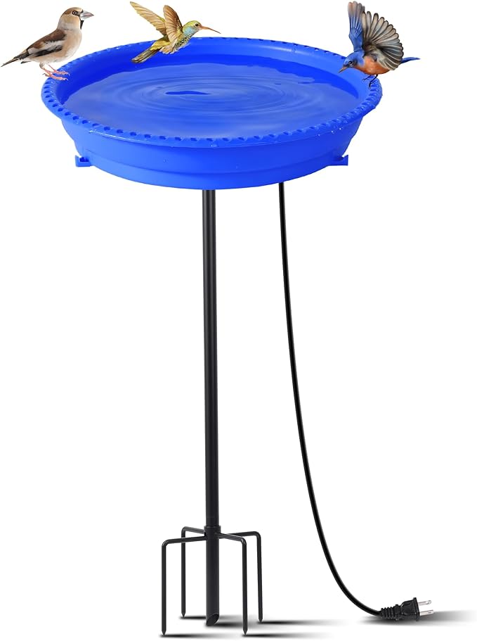 Heated Bird Bath for Outdoors for Winter, 75W Bird Bath Water Heater Bird Bath Deicer,Deep Bowl Thermostatic Control Weather Resistance Available with Stable Metal Pole for All Seasons(Blue)