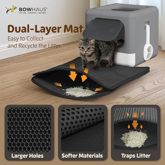 Foldable Cat Litter Box w/Lid, Scoop & Mat, Drawer Design Cat Toilet for Kitten, Two-Way Entry Kitty Litter Box, Odor Control & Easy to Clean, Dark Grey