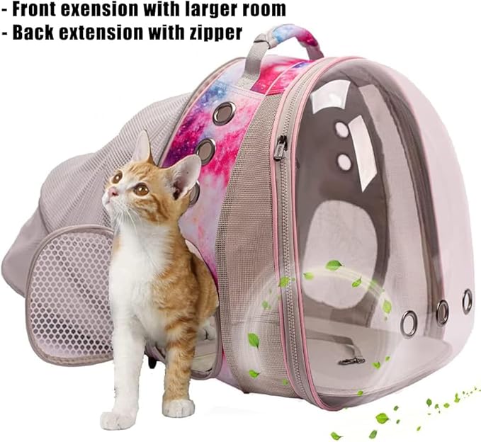 halinfer Galaxy Pink Dual Expandable Cat Backpack Carrier, Fit up to 20 lbs, Expandable Pet Carrier Backpack for Large Fat Cat and Small Puppy